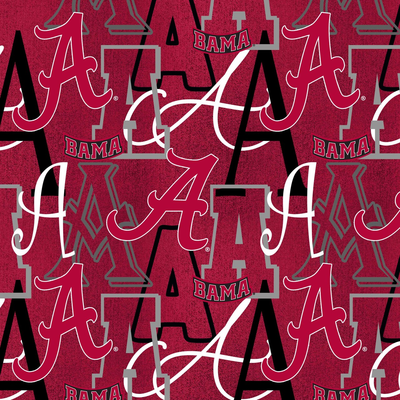 Sykel Enterprises-University of Alabama Cotton Quilting Fabric-Alabama Crimson Tide Letters Cotton Fabric Sold by the Yard